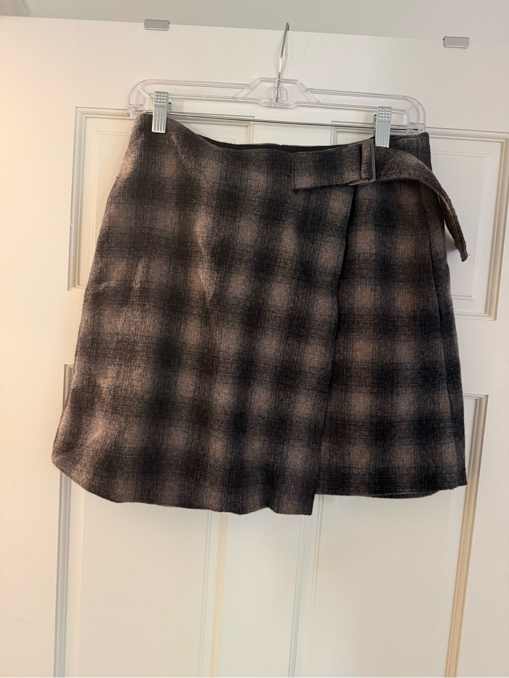 Madewell Plaid Wrap Mini Skirt in Charcoal and Taupe